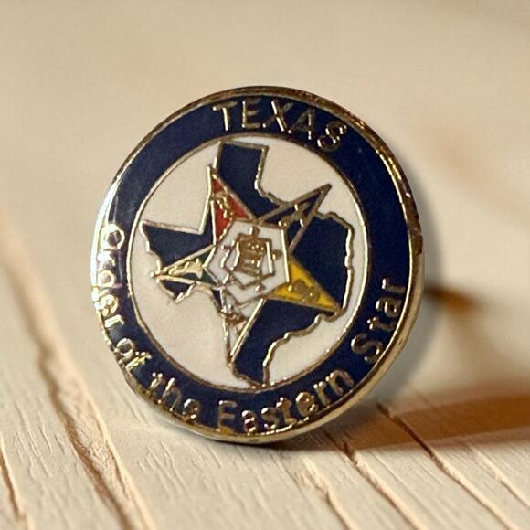 Vintage Texas Order of the Eastern Star Lapel Pin Gold Tone Blue White Enamel - Picture 1 of 6